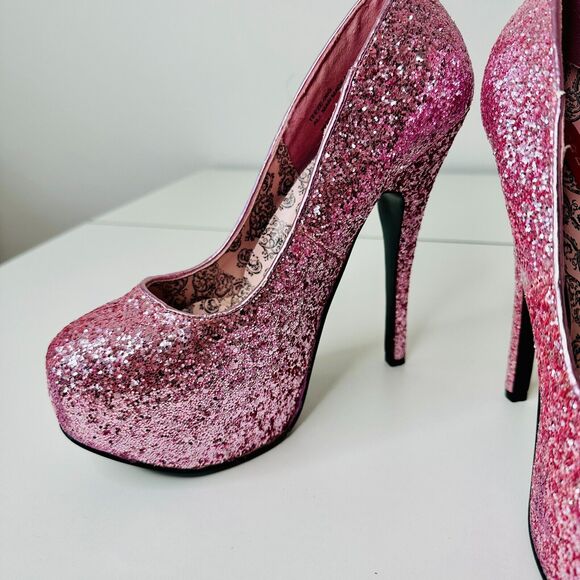Bordello Teeze 06G Barbie Pink Sexy Glitter Platform Stiletto Heel Pumps 6.5 - Picture 6 of 14